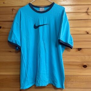 Vintage Nike Men's Aqua Blue Short Sleeve Ringer Tee XL